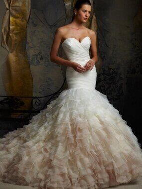Mori Lee 5101 Wedding Dress Size 6 Ivory Champagne Ombre Organza Mermaid Gown